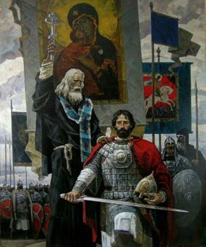святой, преподобный, сергий, радонежский, чудотворец, 700, семьсот, летие, дата, юбилей, юбилейная, торжество, праздник, храм, церковь, лет, икона, картина, изображение, лямцино, храм, монах, православие, домодедово, сайт, подборка, собрание, коллекция, сборник, галерея, троице-сергиева лавра, инок, варфоломей, фотограиф, репродукция, снимок, образ, Ю. Понтюхин. Дмитрий Донской и Сергий Радонежский.
